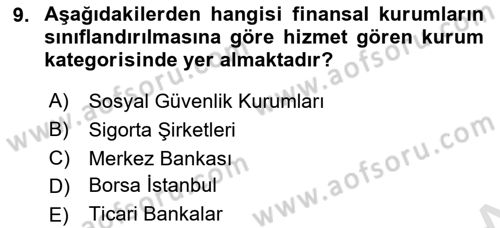 Finansal Yönetim 1 Dersi 2021 - 2022 Yılı (Vize) Ara Sınavı 9. Soru