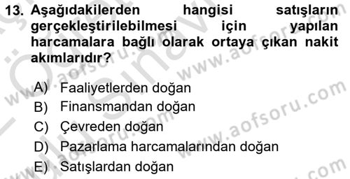 Finansal Yönetim 1 Dersi 2021 - 2022 Yılı Yaz Okulu Sınavı 13. Soru