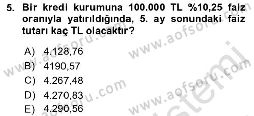 Finansal Yönetim 1 Dersi 2021 - 2022 Yılı Yaz Okulu Sınavı 5. Soru