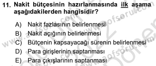 Finansal Yönetim 1 Dersi 2022 - 2023 Yılı (Final) Dönem Sonu Sınavı 11. Soru