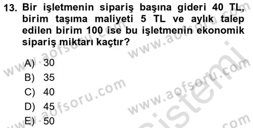 Finansal Yönetim 1 Dersi 2022 - 2023 Yılı (Final) Dönem Sonu Sınavı 13. Soru