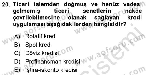 Finansal Yönetim 1 Dersi 2022 - 2023 Yılı (Final) Dönem Sonu Sınavı 20. Soru