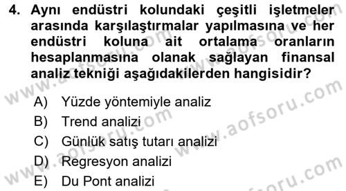 Finansal Yönetim 1 Dersi 2022 - 2023 Yılı (Final) Dönem Sonu Sınavı 4. Soru