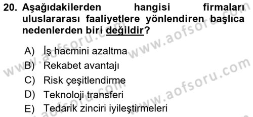 Finansal Yönetim 1 Dersi 2024 - 2025 Yılı Yaz Okulu Sınav Soruları 20. Soru