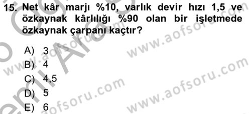 Finansal Yönetim 1 Dersi 2025 - 2026 Yılı (Vize) Ara Sınav Soruları 15. Soru