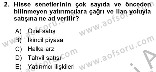 Finansal Yönetim 1 Dersi 2025 - 2026 Yılı (Vize) Ara Sınav Soruları 2. Soru