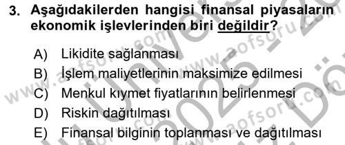 Finansal Yönetim 1 Dersi 2025 - 2026 Yılı (Vize) Ara Sınav Soruları 3. Soru