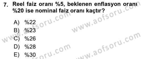 Finansal Yönetim 1 Dersi 2025 - 2026 Yılı (Vize) Ara Sınav Soruları 7. Soru