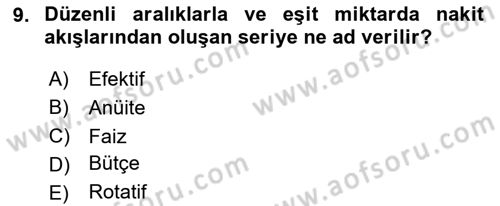 Finansal Yönetim 1 Dersi 2025 - 2026 Yılı (Vize) Ara Sınav Soruları 9. Soru