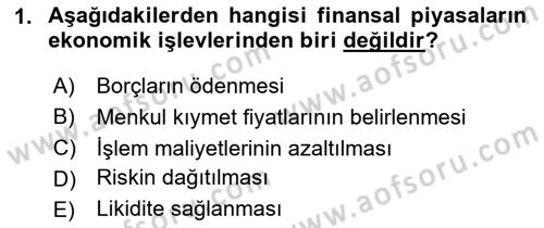 Finansal Yönetim 1 Dersi 2025 - 2026 Yılı (Final) Dönem Sonu Sınav Soruları 1. Soru