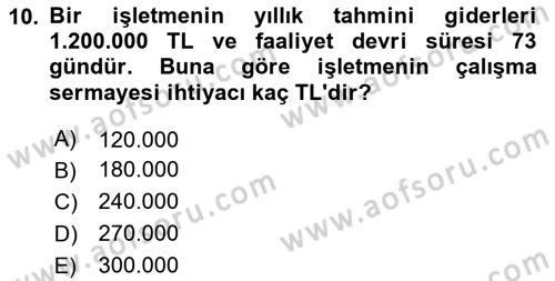 Finansal Yönetim 1 Dersi 2025 - 2026 Yılı (Final) Dönem Sonu Sınav Soruları 10. Soru