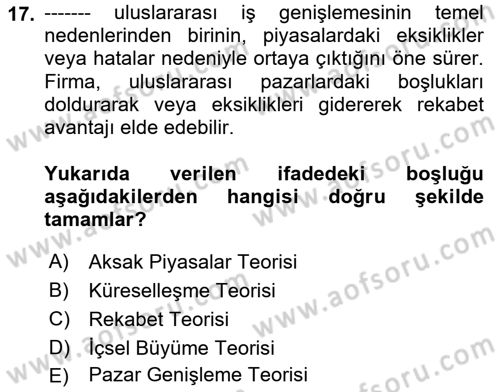 Finansal Yönetim 1 Dersi 2025 - 2026 Yılı (Final) Dönem Sonu Sınav Soruları 17. Soru