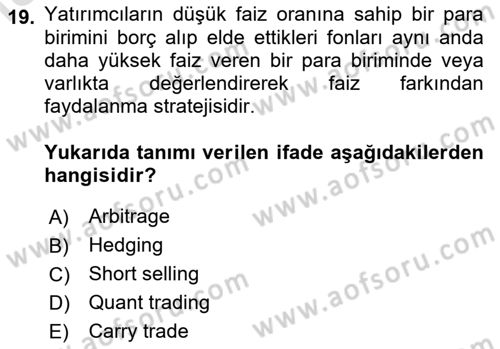 Finansal Yönetim 1 Dersi 2025 - 2026 Yılı (Final) Dönem Sonu Sınav Soruları 19. Soru