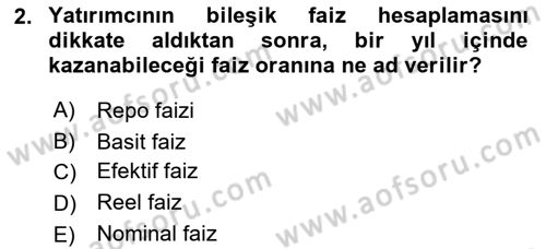 Finansal Yönetim 1 Dersi 2025 - 2026 Yılı (Final) Dönem Sonu Sınav Soruları 2. Soru