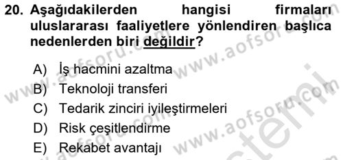 Finansal Yönetim 1 Dersi 2025 - 2026 Yılı (Final) Dönem Sonu Sınav Soruları 20. Soru