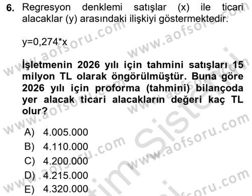 Finansal Yönetim 1 Dersi 2025 - 2026 Yılı (Final) Dönem Sonu Sınav Soruları 6. Soru