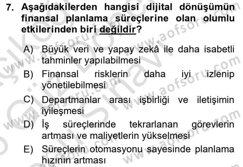 Finansal Yönetim 1 Dersi 2025 - 2026 Yılı (Final) Dönem Sonu Sınav Soruları 7. Soru