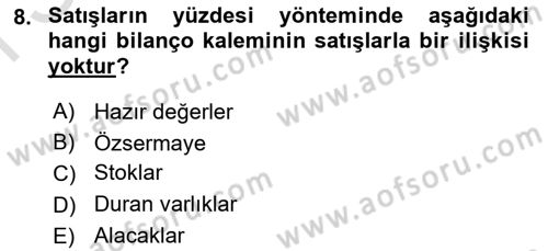 Finansal Yönetim 1 Dersi 2025 - 2026 Yılı (Final) Dönem Sonu Sınav Soruları 8. Soru