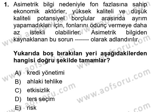 Finansal Yönetim 1 Dersi 2025 - 2026 Yılı Yaz Okulu Sınav Soruları 1. Soru