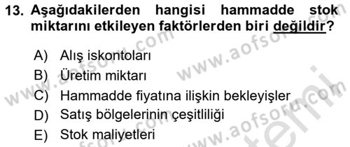 Finansal Yönetim 1 Dersi 2025 - 2026 Yılı Yaz Okulu Sınav Soruları 13. Soru