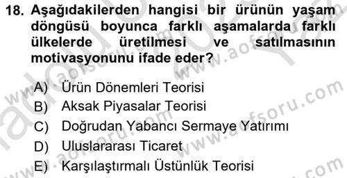 Finansal Yönetim 1 Dersi 2025 - 2026 Yılı Yaz Okulu Sınav Soruları 18. Soru