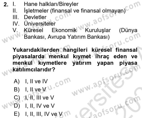 Finansal Yönetim 1 Dersi 2025 - 2026 Yılı Yaz Okulu Sınav Soruları 2. Soru
