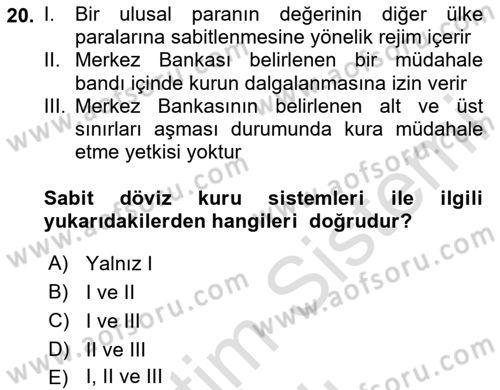 Finansal Yönetim 1 Dersi 2025 - 2026 Yılı Yaz Okulu Sınav Soruları 20. Soru