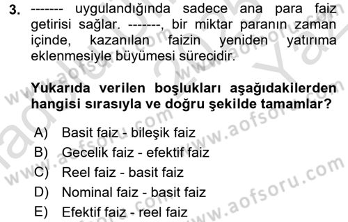 Finansal Yönetim 1 Dersi 2025 - 2026 Yılı Yaz Okulu Sınav Soruları 3. Soru