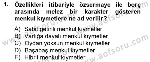 Finansal Yönetim 2 Dersi 2012 - 2013 Yılı (Vize) Ara Sınavı 1. Soru