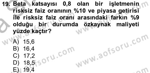 Finansal Yönetim 2 Dersi 2012 - 2013 Yılı (Vize) Ara Sınavı 19. Soru