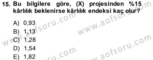 Finansal Yönetim 2 Dersi 2013 - 2014 Yılı (Vize) Ara Sınavı 15. Soru