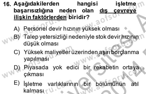 Finansal Yönetim 2 Dersi 2013 - 2014 Yılı (Final) Dönem Sonu Sınav Soruları 16. Soru