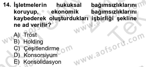 Finansal Yönetim 2 Dersi 2013 - 2014 Yılı Tek Ders Sınavı 14. Soru