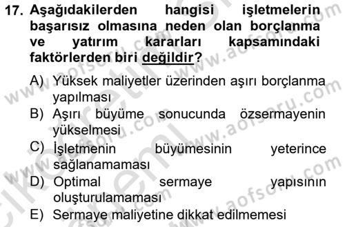Finansal Yönetim 2 Dersi 2013 - 2014 Yılı Tek Ders Sınavı 17. Soru