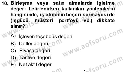 Finansal Yönetim 2 Dersi 2014 - 2015 Yılı (Final) Dönem Sonu Sınavı 10. Soru