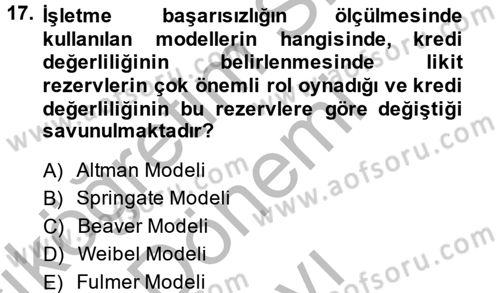 Finansal Yönetim 2 Dersi 2014 - 2015 Yılı (Final) Dönem Sonu Sınavı 17. Soru