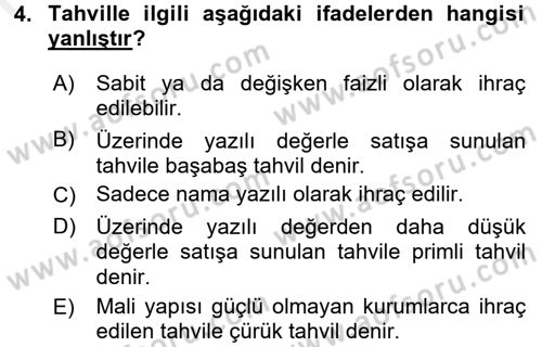 Finansal Yönetim 2 Dersi 2015 - 2016 Yılı (Vize) Ara Sınav Soruları 4. Soru