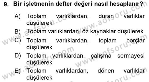 Finansal Yönetim 2 Dersi 2015 - 2016 Yılı (Vize) Ara Sınav Soruları 9. Soru
