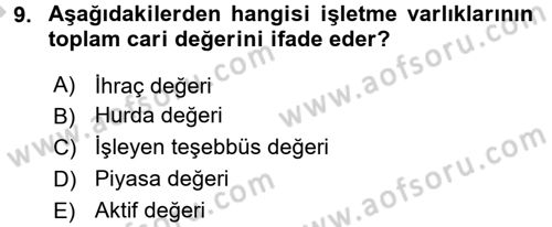Finansal Yönetim 2 Dersi 2016 - 2017 Yılı (Vize) Ara Sınav Soruları 9. Soru
