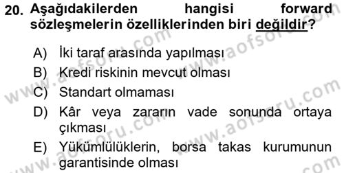 Finansal Yönetim 2 Dersi 2016 - 2017 Yılı (Final) Dönem Sonu Sınavı 20. Soru
