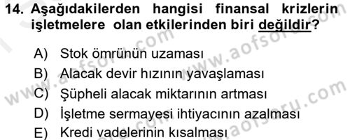 Finansal Yönetim 2 Dersi 2017 - 2018 Yılı (Final) Dönem Sonu Sınav Soruları 14. Soru
