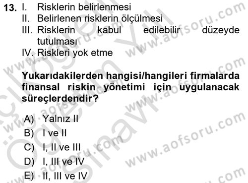 Finansal Yönetim 2 Dersi 2021 - 2022 Yılı Yaz Okulu Sınavı 13. Soru