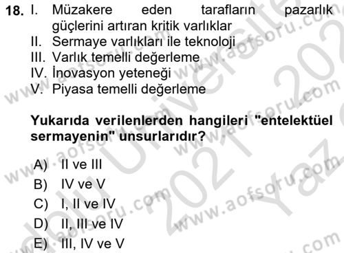 Finansal Yönetim 2 Dersi 2021 - 2022 Yılı Yaz Okulu Sınavı 18. Soru