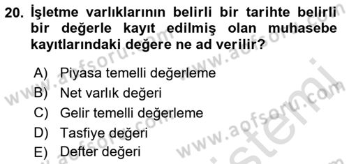 Finansal Yönetim 2 Dersi 2022 - 2023 Yılı Yaz Okulu Sınav Soruları 20. Soru