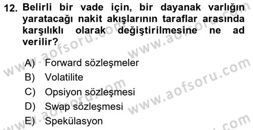 Finansal Yönetim 2 Dersi 2023 - 2024 Yılı Yaz Okulu Sınav Soruları 12. Soru