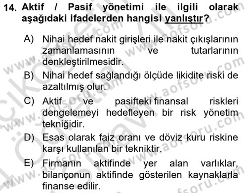 Finansal Yönetim 2 Dersi 2023 - 2024 Yılı Yaz Okulu Sınav Soruları 14. Soru