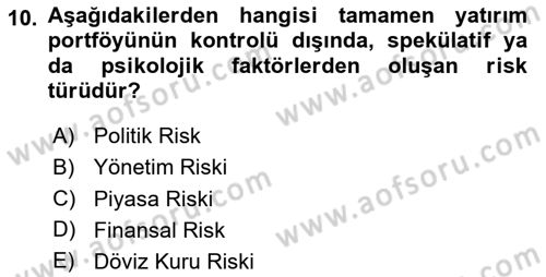 Finansal Yönetim 2 Dersi 2024 - 2025 Yılı (Vize) Ara Sınav Soruları 10. Soru