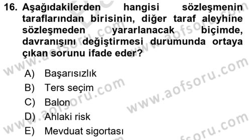 Finansal Yönetim 2 Dersi 2024 - 2025 Yılı (Final) Dönem Sonu Sınav Soruları 16. Soru