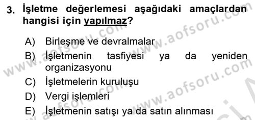 Finansal Yönetim 2 Dersi 2024 - 2025 Yılı (Final) Dönem Sonu Sınav Soruları 3. Soru