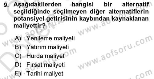 Finansal Yönetim 2 Dersi 2024 - 2025 Yılı (Final) Dönem Sonu Sınav Soruları 9. Soru